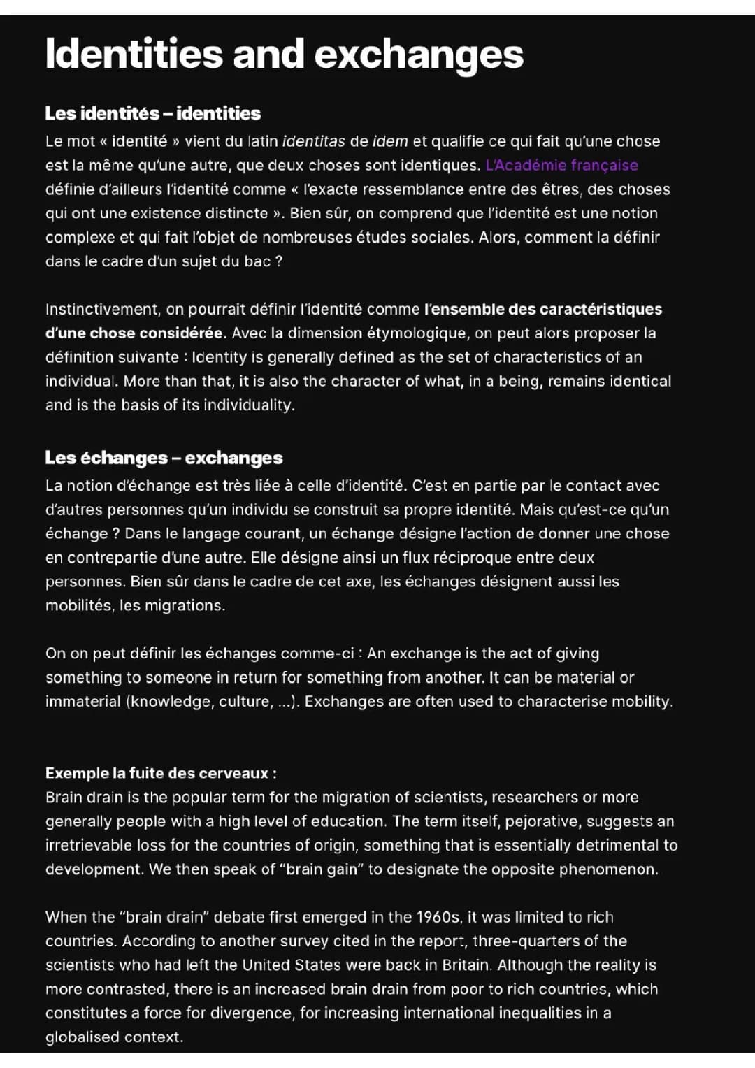 Les Identités et Échanges : Introduction Facile et Fuite des Cerveaux