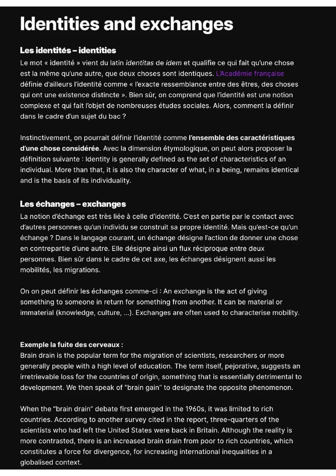 Identities and exchanges
Les identités - identities
Le mot << identité » vient du latin identitas de idem et qualifie ce qui fait qu'une cho