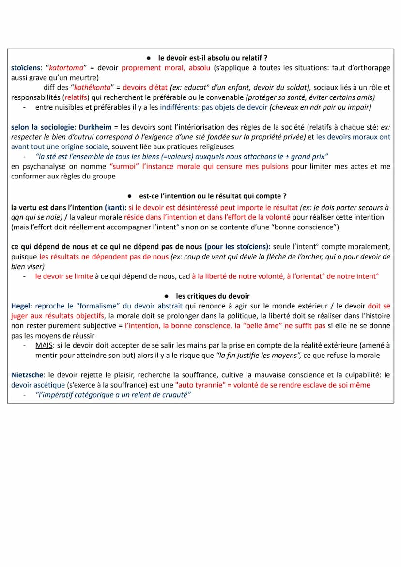 THÈME 4: LE DEVOIR
les devoirs moraux => type d'obligations relatives au bien et au mal et se distinguent du devoir légal => traite ce qui
e