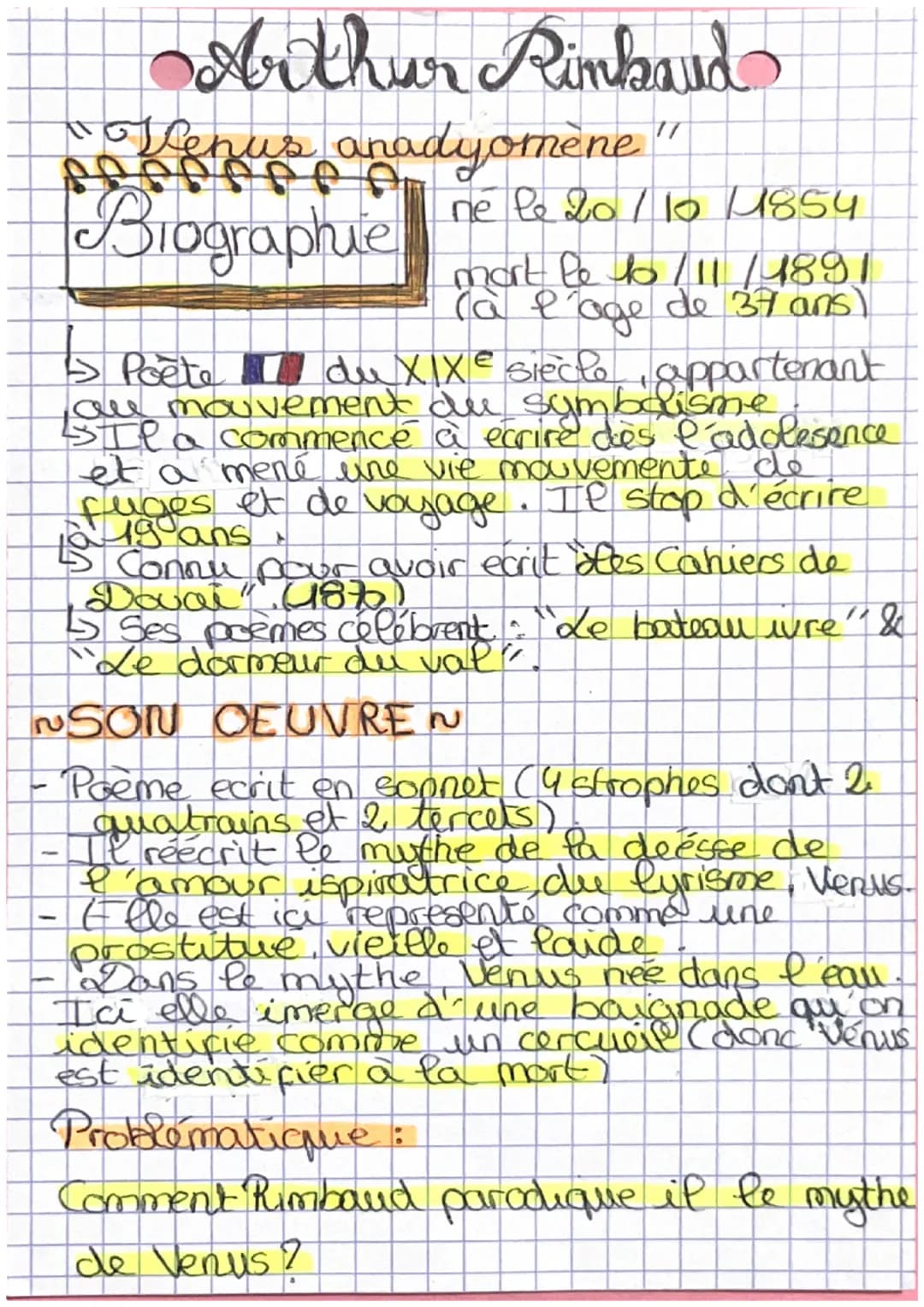 Arthur Rimbaud
"Venus
sopprus anadyomène
ne le 20/10 4854
Biographie mort le to/11/4891
(a l´age de 37 ans)
> Poète du XIXe siècle, apparten