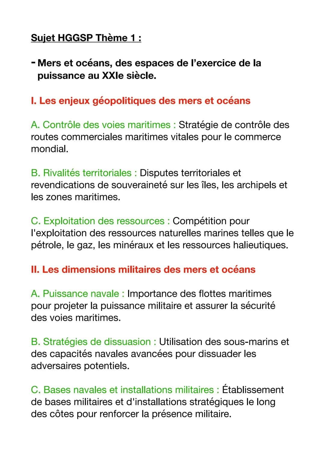 Sujet HGGSP Thème 1:
-
- Mers et océans, des espaces de l'exercice de la
puissance au XXIe siècle.
I. Les enjeux géopolitiques des mers et o