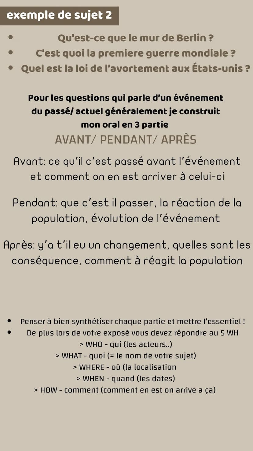 Méthode pour un exposé:
Il existe différents type d'exposé:
●
• information sur un quelque chose
• présentation d'une personne/
d'un groupe
