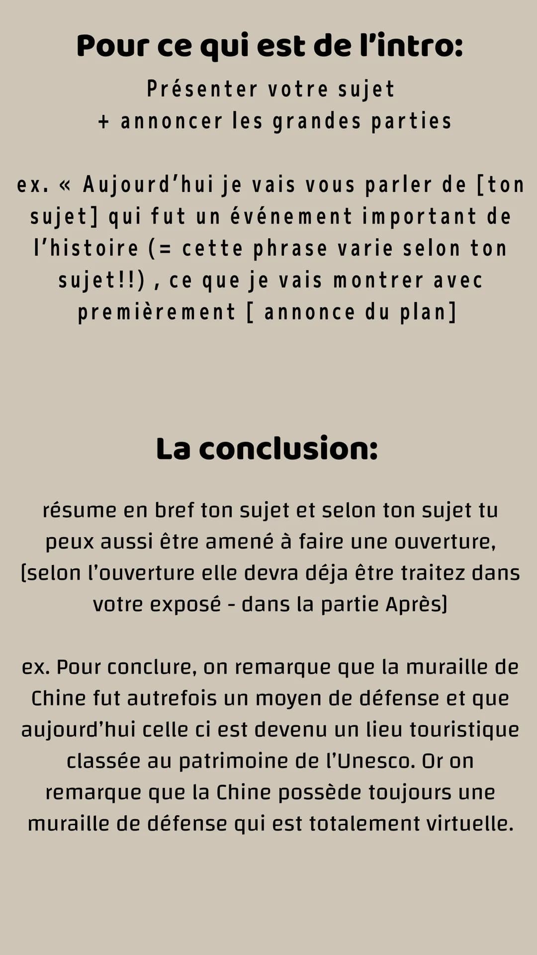 Méthode pour un exposé:
Il existe différents type d'exposé:
●
• information sur un quelque chose
• présentation d'une personne/
d'un groupe
