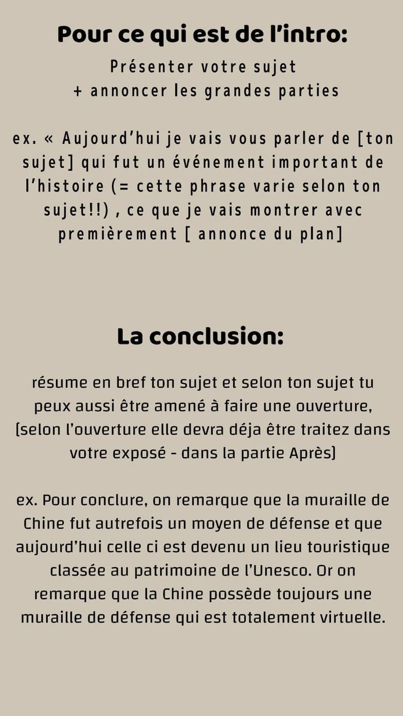 Méthode pour un exposé:
Il existe différents type d'exposé:
●
• information sur un quelque chose
• présentation d'une personne/
d'un groupe
