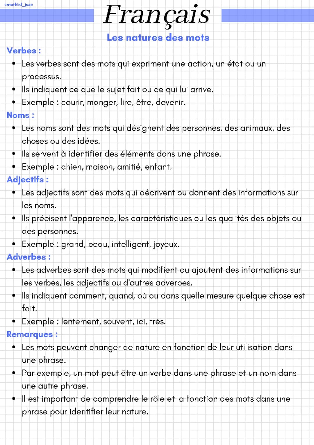 Les natures des mots