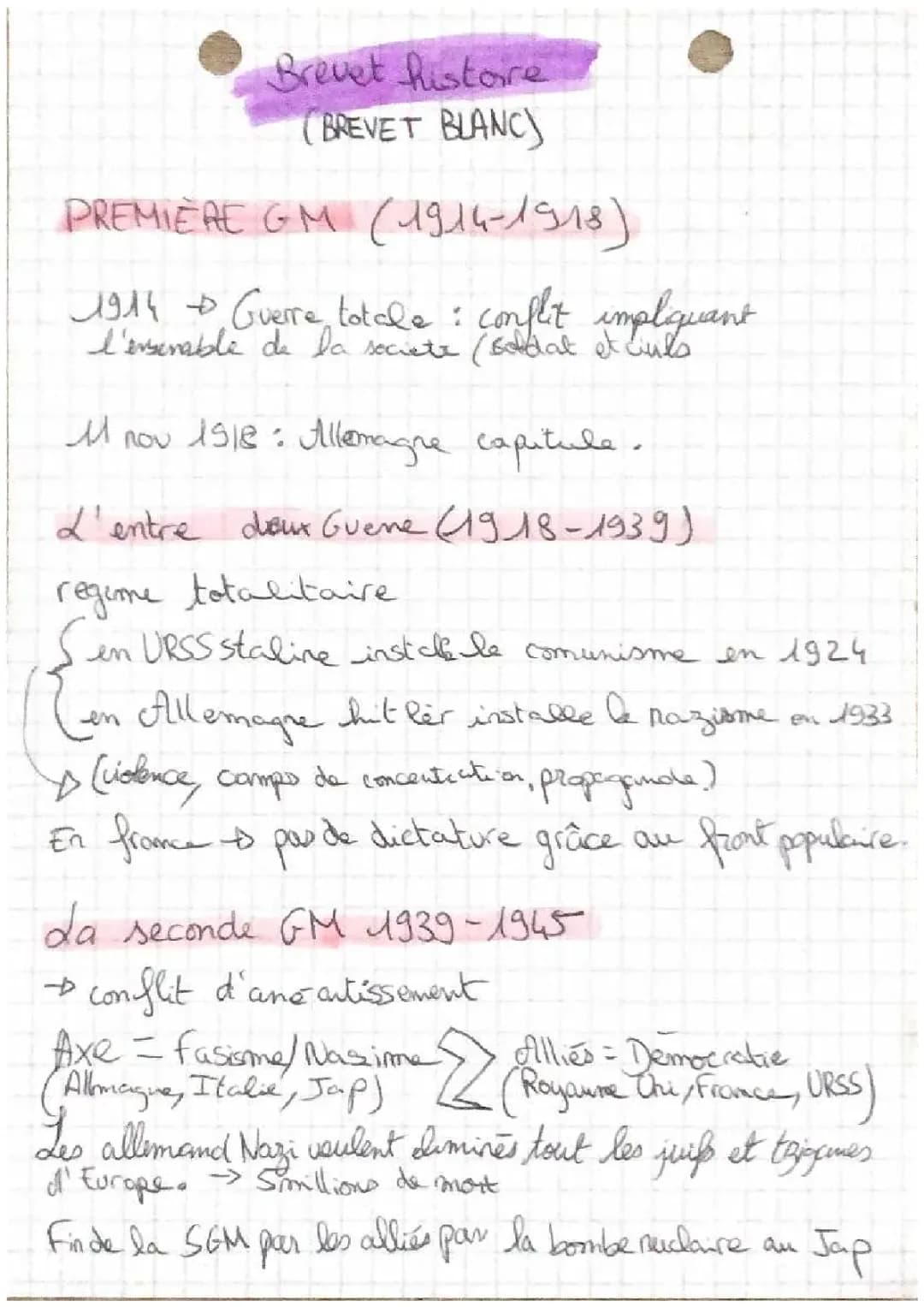 Devoirs faciles : Première Guerre mondiale et Régime Stalinien