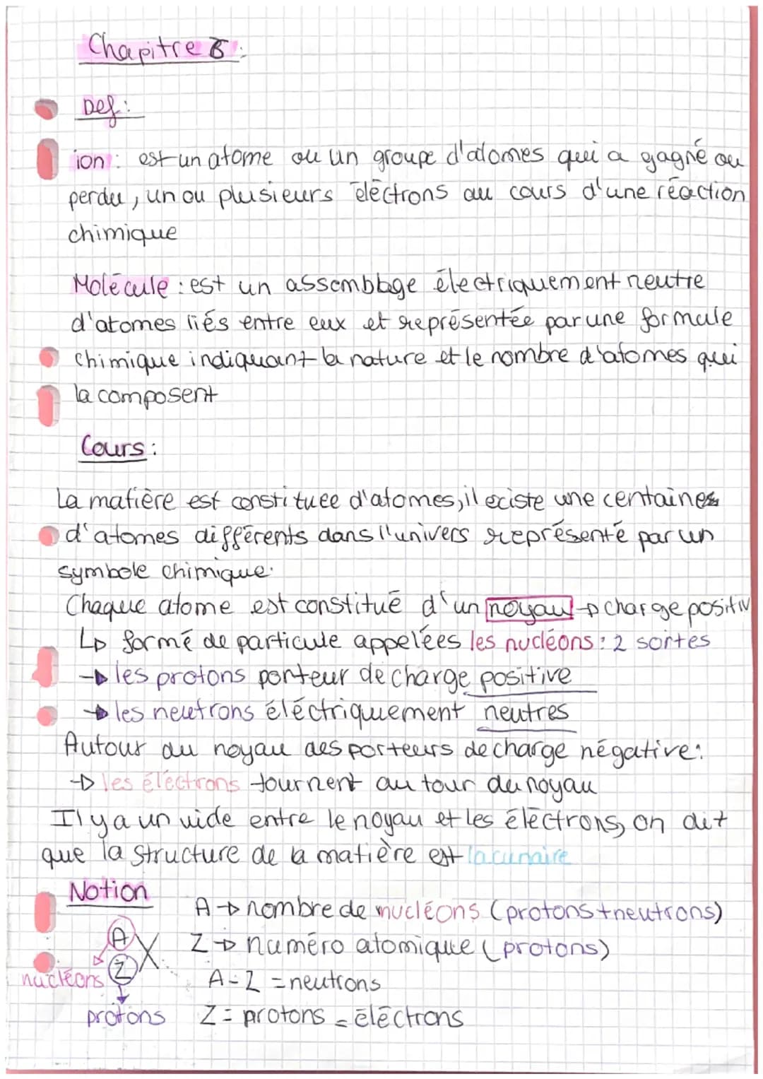 Chapitre 8:
Def:
ion est un atome ou un groupe d'adomes qui a gagné ou
perdu, un ou plusieurs électrons au cours d'un
chimique
une reaction
