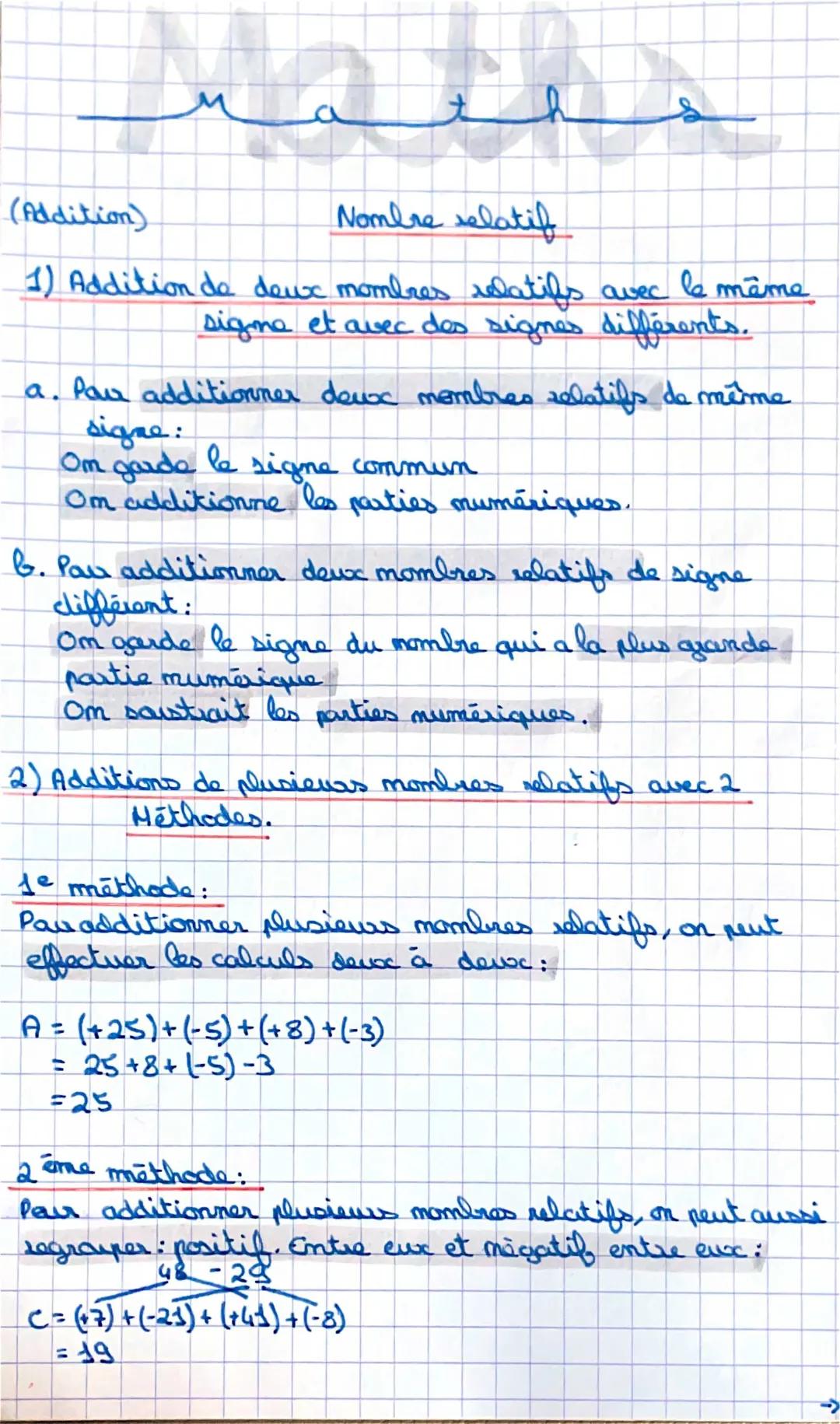 Addition et Soustraction des Nombres Relatifs et Mouvements: Translation et Rotation