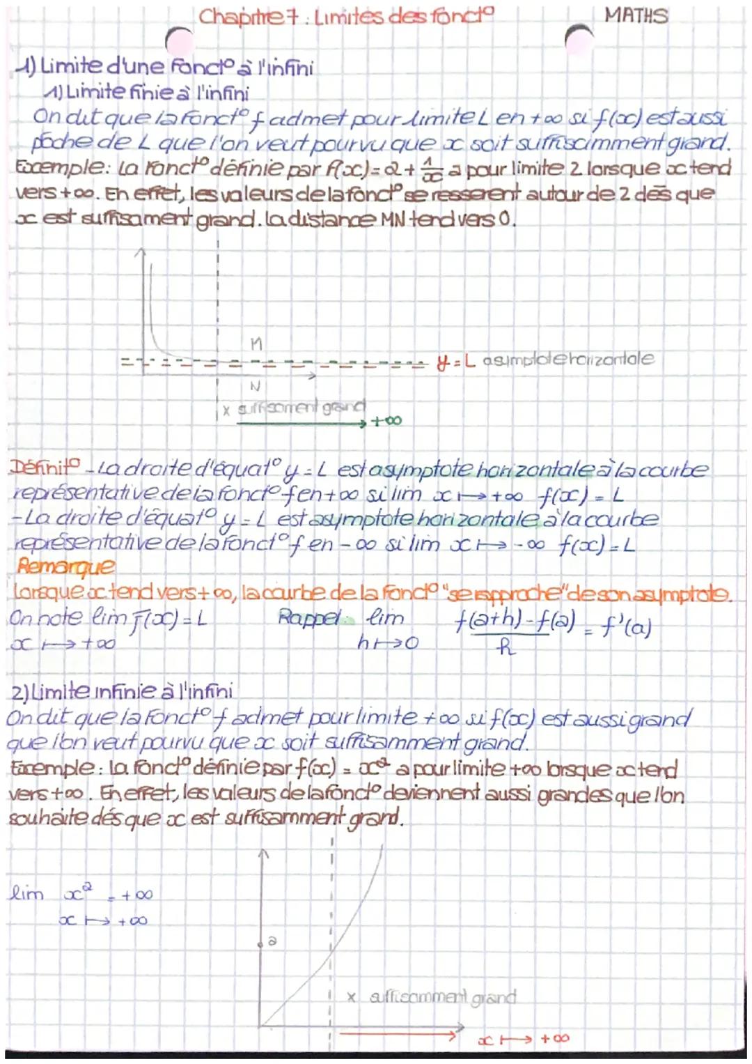 4) Limite d'une fonct° à l'infini
A) Limite finie à l'infini
On dit que la fonct° f admet pour limite Len +∞o si f(oc) est aussi
poche de L 
