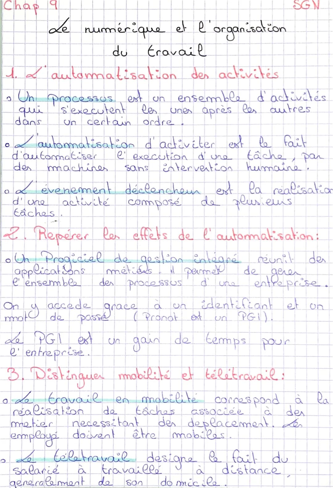 Chap 9
Le
O
1. L automatisation des activités
• Un processus est un ensemble d'activités
les unes après les autres
un certain ordre.
qui
s'e