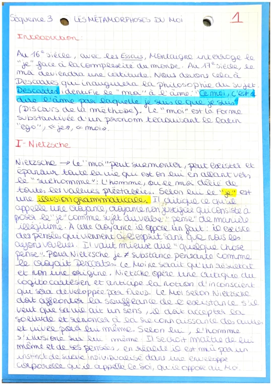 Séquence 3
LES METAMORPHOSES DU MOI
Introduction:
1
Au 16° siècle, avec les Essais, Montaigne interroge le
"je" face à la complexité du mond