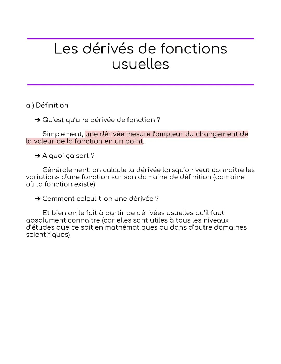 Maths - Les dérivées Usuelles 