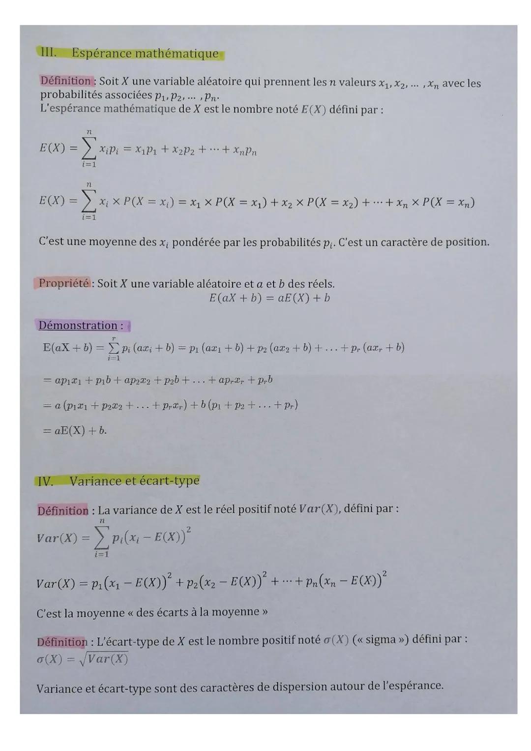 1. Variables aléatoires
Définition: Soit l'univers associé à une expérience aléatoire.
Une variable aléatoire est une fonction définie sur .