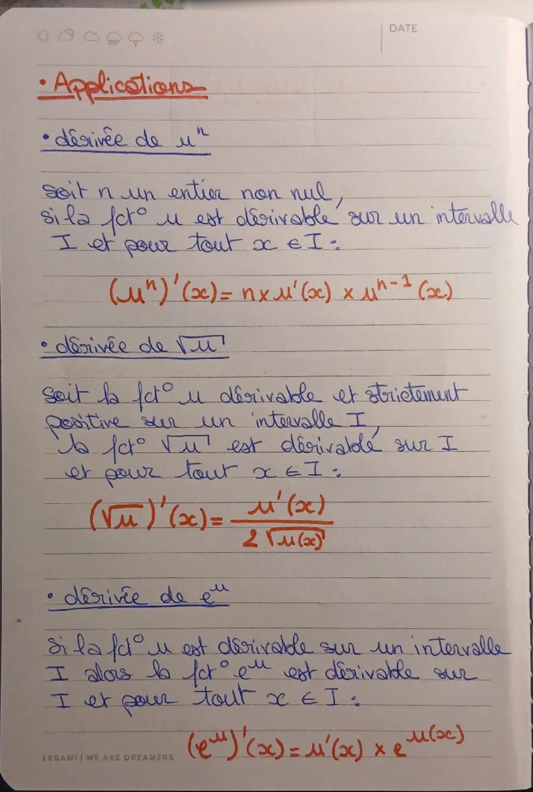 DATE
900000

• composée de deux fcto

On convidere 2 fot u(x) et v (oc) tq=

• pour tout $x \in I$, $M(x) \in J$

• vest del sur l'intervall