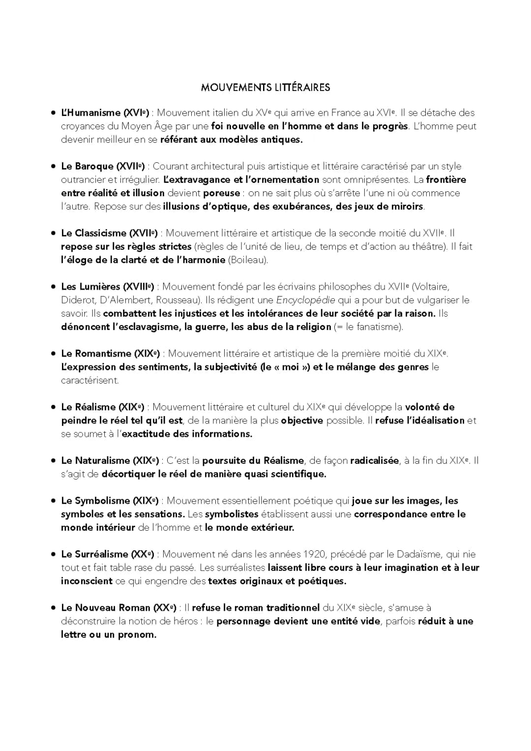 Mouvements littéraires