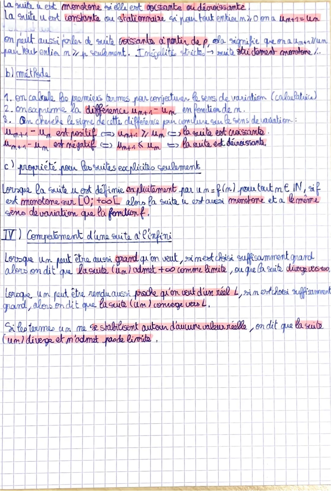 MATHS
Il definition d'une suite numérique.
Une suite numerique est une fonction de IN de IR. On la mote Il ou (un).
L'entien o s'appelle l'i