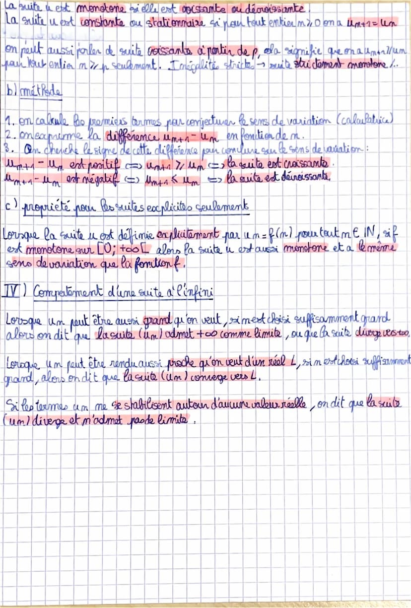 MATHS
Il definition d'une suite numérique.
Une suite numerique est une fonction de IN de IR. On la mote Il ou (un).
L'entien o s'appelle l'i