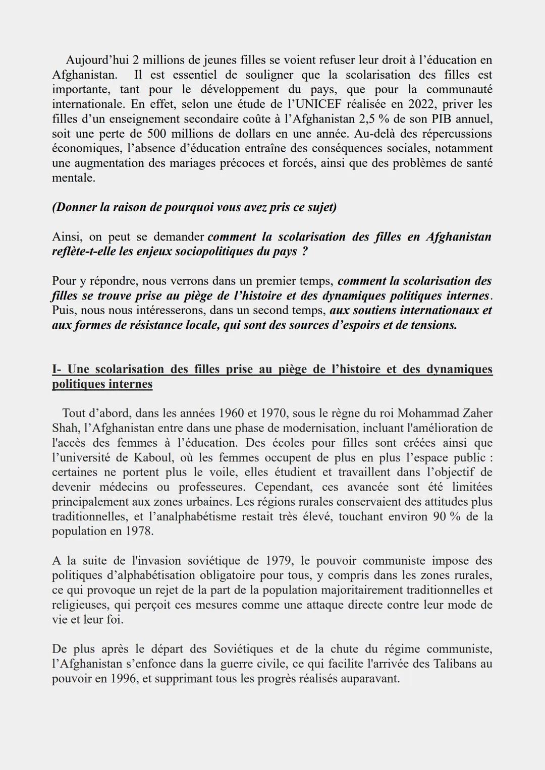 Aujourd'hui 2 millions de jeunes filles se voient refuser leur droit à l'éducation en
Afghanistan. Il est essentiel de souligner que la scol