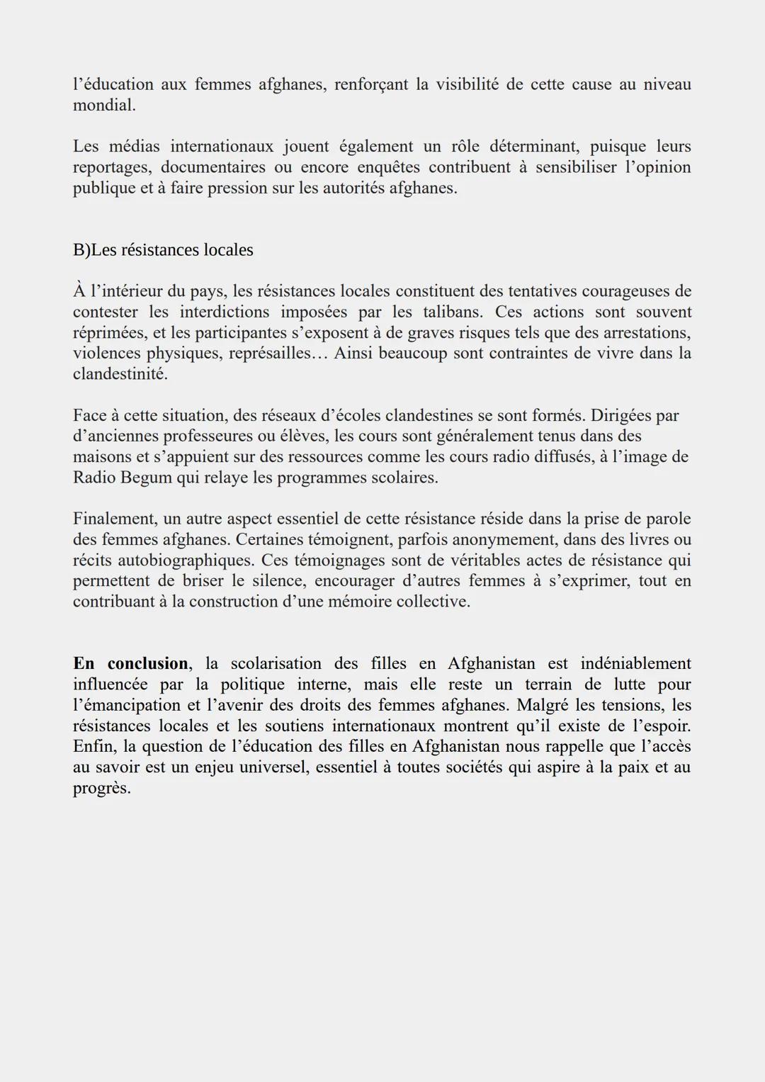 Aujourd'hui 2 millions de jeunes filles se voient refuser leur droit à l'éducation en
Afghanistan. Il est essentiel de souligner que la scol