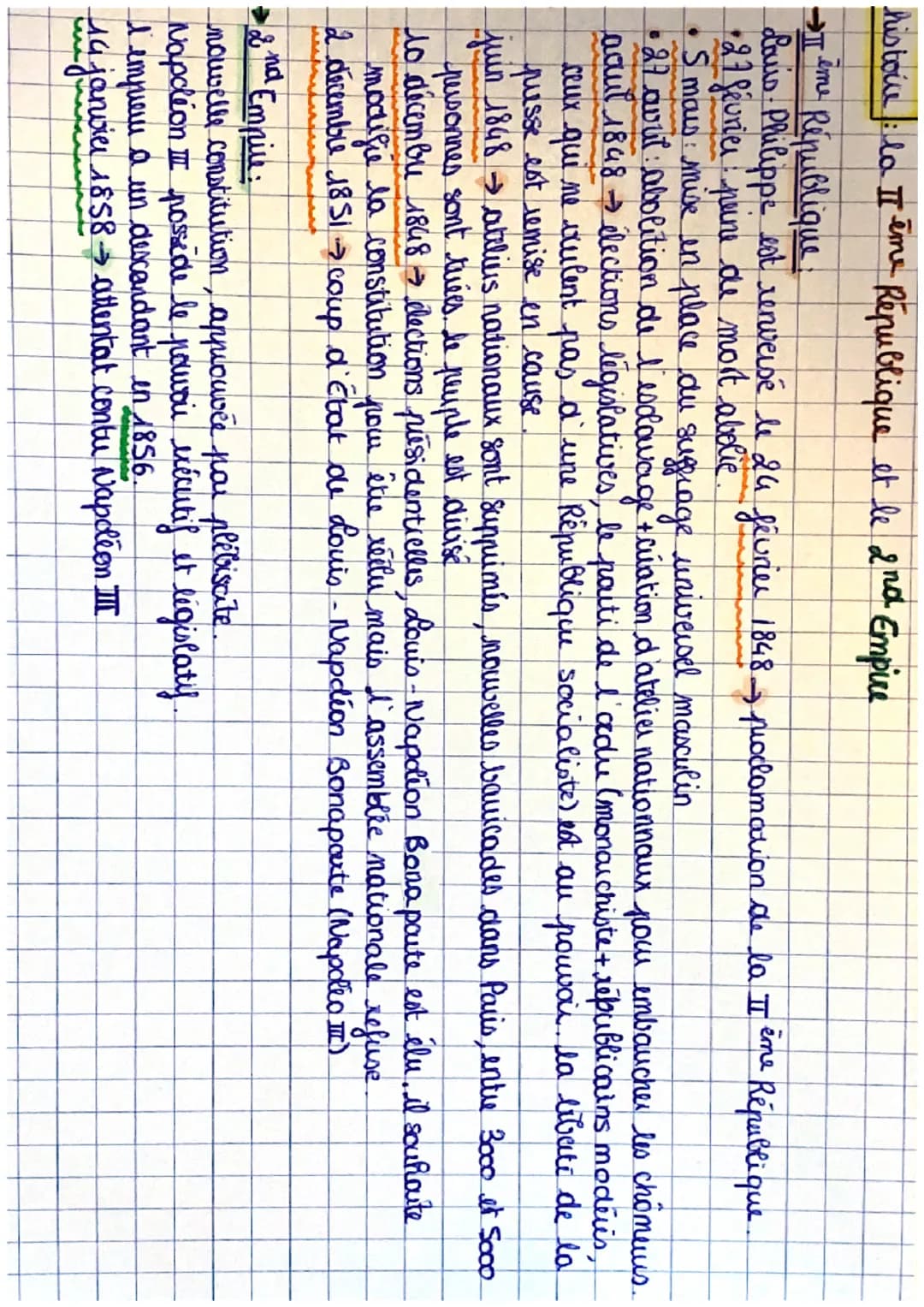 histoire : la II ême République et le 2nd Empire
→ II. eme République.
Louis Philippe est renversé le 24 février 1848
•27 février peine de m