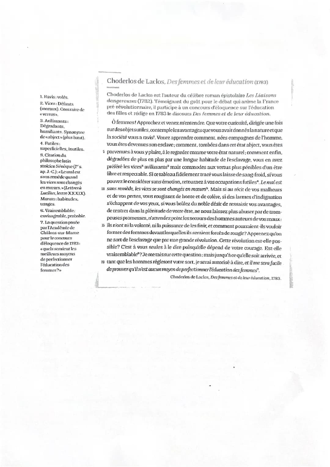 Analyse linéaire extrait Des femmes et de leur éducation de Choderlos de Laclos