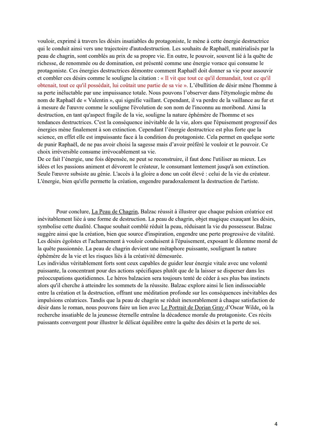 Dissertation Balzac
La Peau de Chagrin
L'essence de notre vie réside à travers nos désirs les plus profonds et nos passions ardentes, car
c'