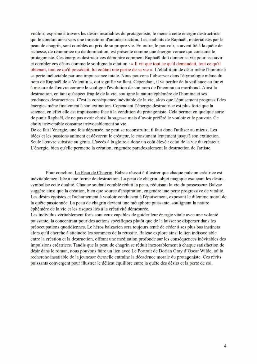 Dissertation Balzac
La Peau de Chagrin
L'essence de notre vie réside à travers nos désirs les plus profonds et nos passions ardentes, car
c'