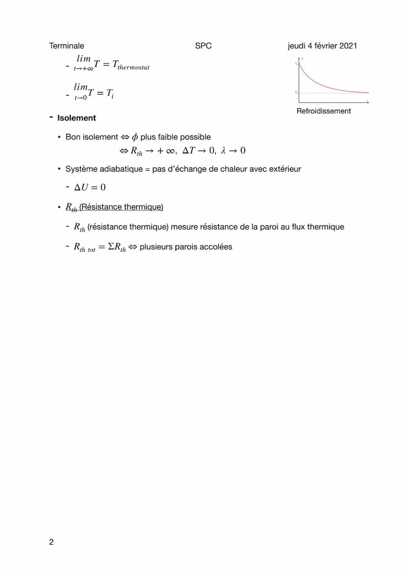 Terminale
Transferts thermique
Sujet général
- Modes de transfert thermique Q
• Conduction: propagation de l'agitation thermique de proche e