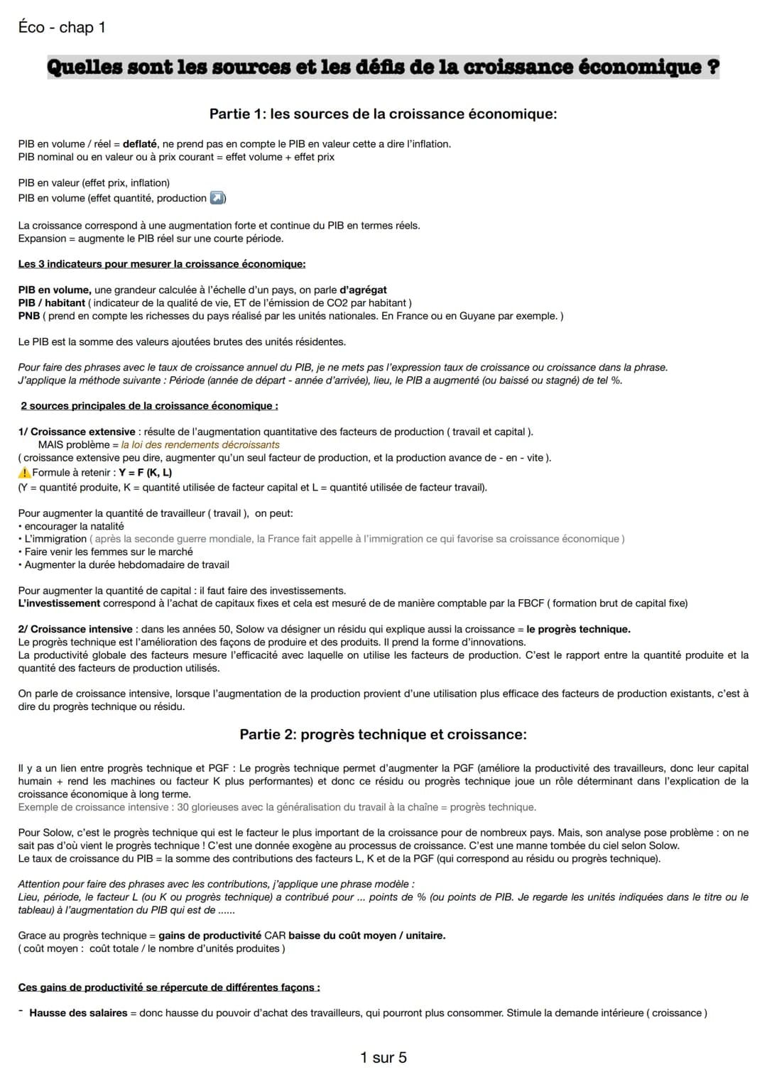 Éco
- chap 1
Quelles sont les sources et les défis de la croissance économique ?
Partie 1: les sources de la croissance économique:
PIB en v