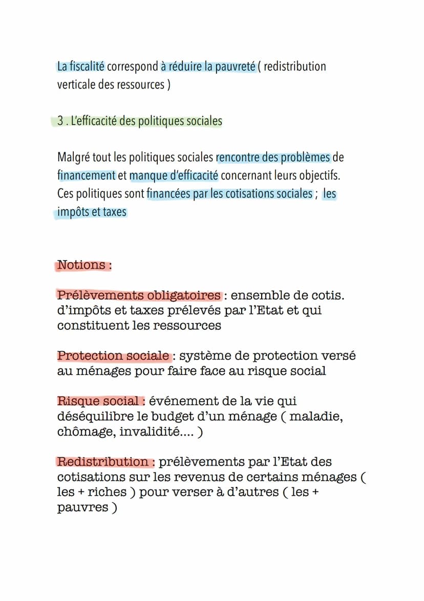 Les politique sociales de l'Etat
1. Les politiques sociales ont différents objectifs :
D'un coté réduire la pauvreté et les inégalité socio-