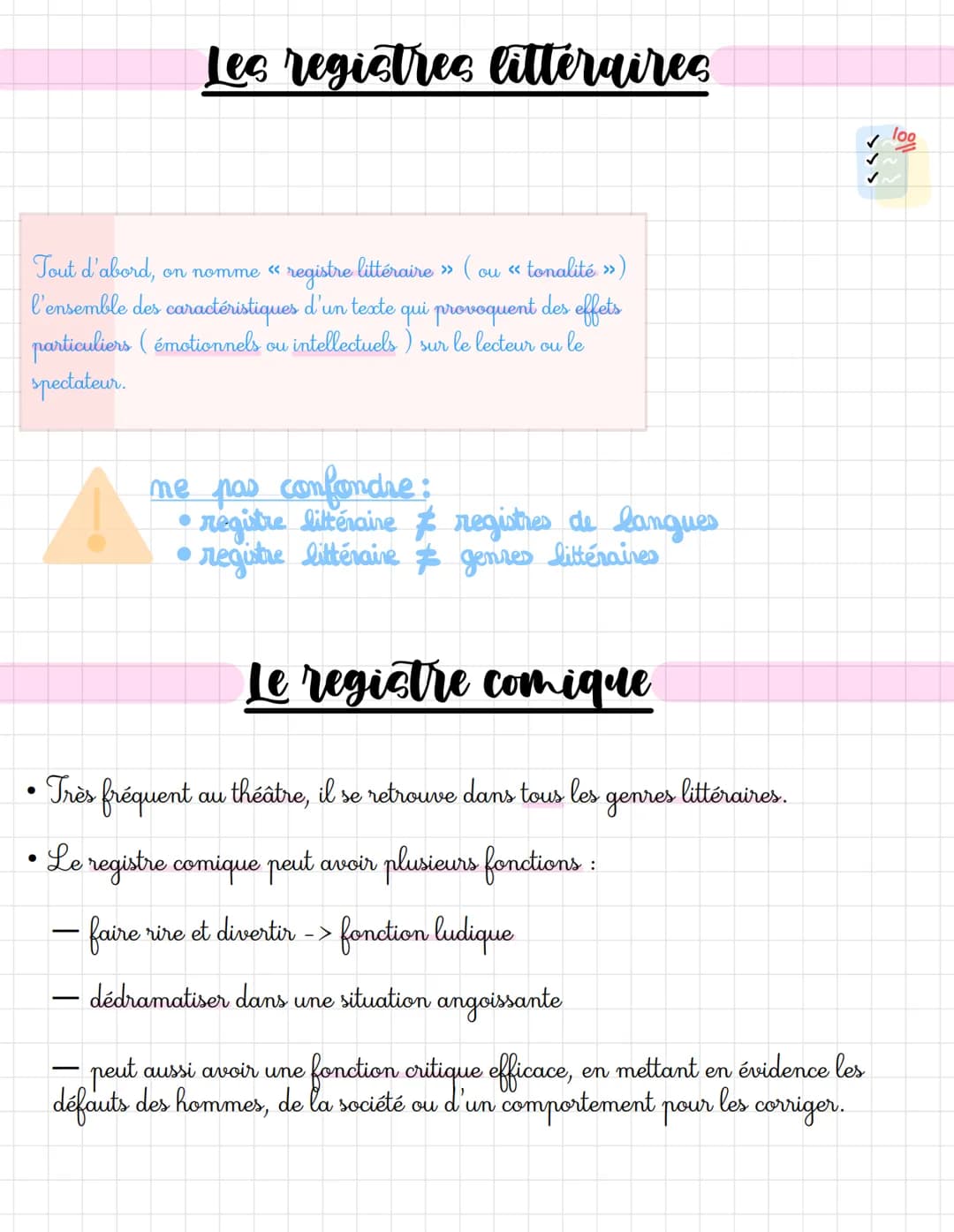 
<p>Tout d'abord, on nomme « registre littéraire » (ou « tonalité ») l'ensemble des caractéristiques d'un texte qui provoquent des effets pa