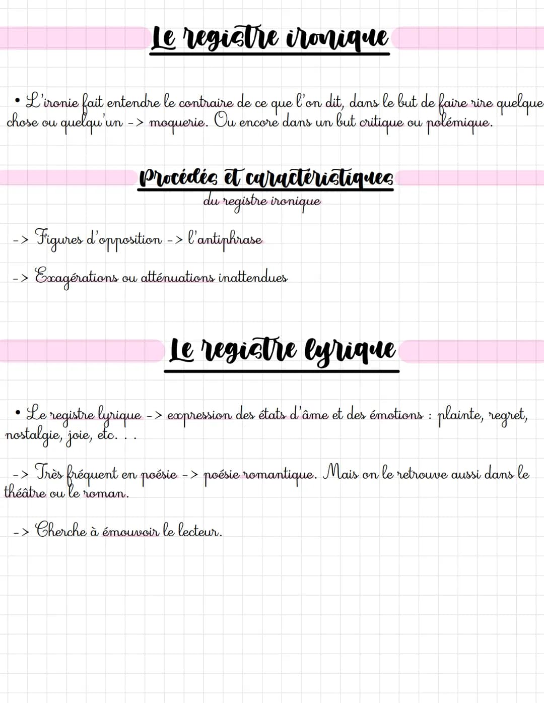 
<p>Tout d'abord, on nomme « registre littéraire » (ou « tonalité ») l'ensemble des caractéristiques d'un texte qui provoquent des effets pa