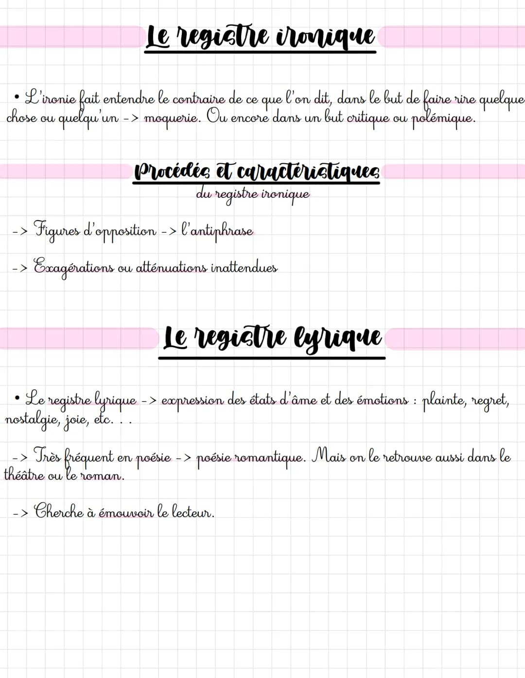 
<p>Tout d'abord, on nomme « registre littéraire » (ou « tonalité ») l'ensemble des caractéristiques d'un texte qui provoquent des effets pa