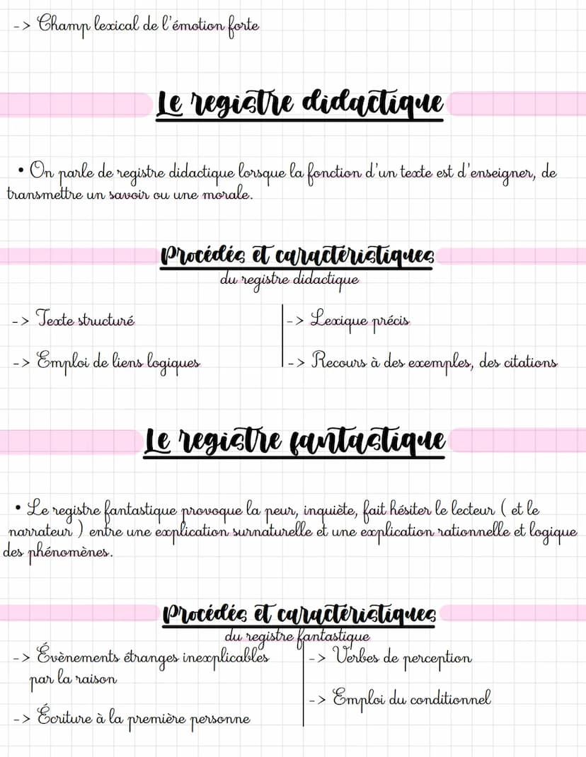 
<p>Tout d'abord, on nomme « registre littéraire » (ou « tonalité ») l'ensemble des caractéristiques d'un texte qui provoquent des effets pa