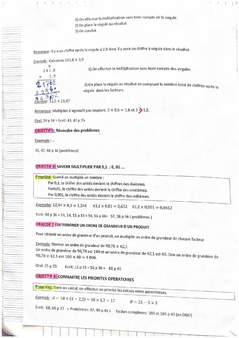Chapitre 8
Je fais le point 4 et 5 p 26
OBJECTIF 1: CONNAITRE LE VOCABULAIRE
Définition: La multiplication est l'opération qui permet de cal