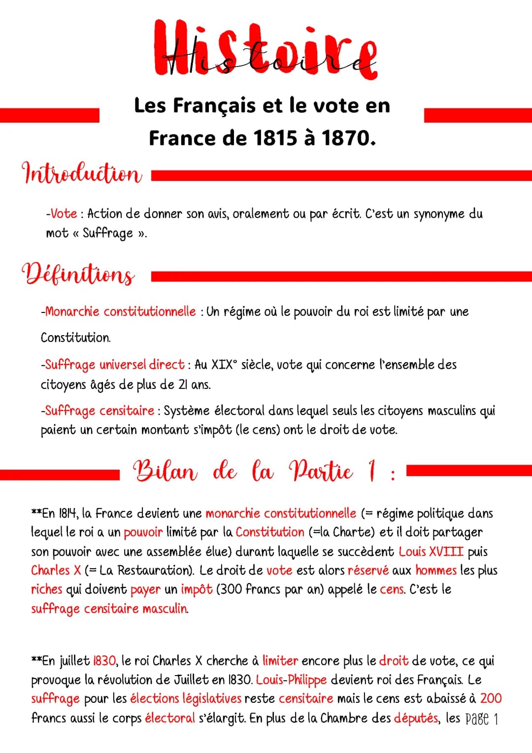 Les Français et le vote en France de 1815 à 1870.