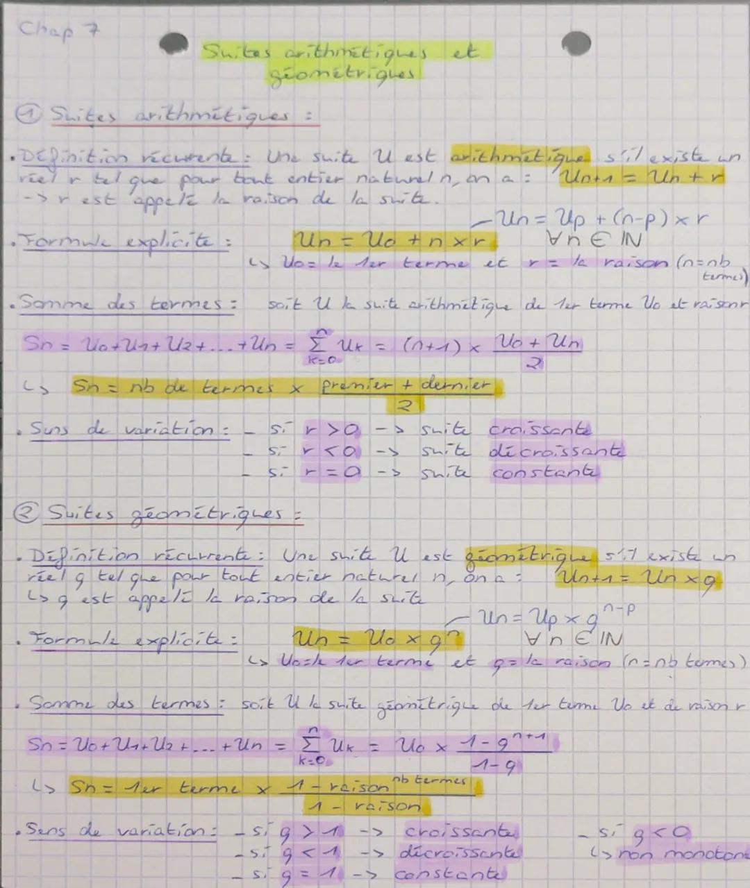 Suites arithmétiques et géométriques 