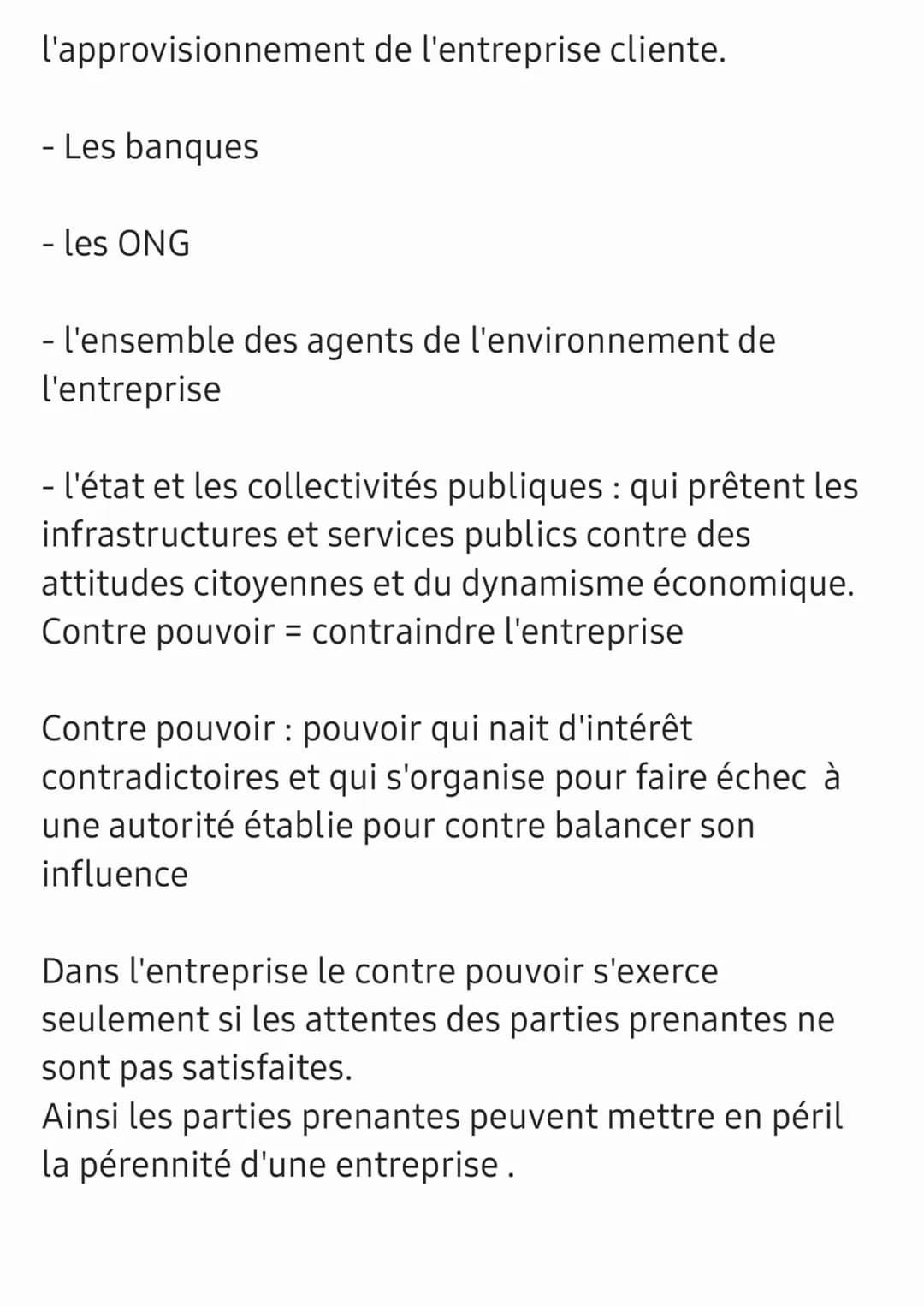 Chapitre : parties prenantes et contre pouvoir
Tous les acteurs d'une entreprise n'ont pas les
mêmes objectifs, l'entreprise et donc un lieu