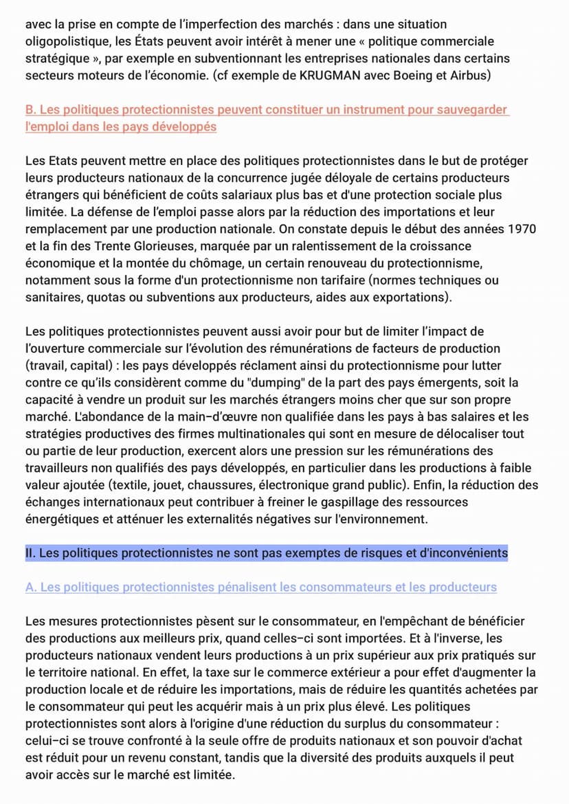 Sujet : Quels sont les effets des politiques protectionnistes dans le cadre
des échanges internationaux de marchandises ?
I. Les politiques 