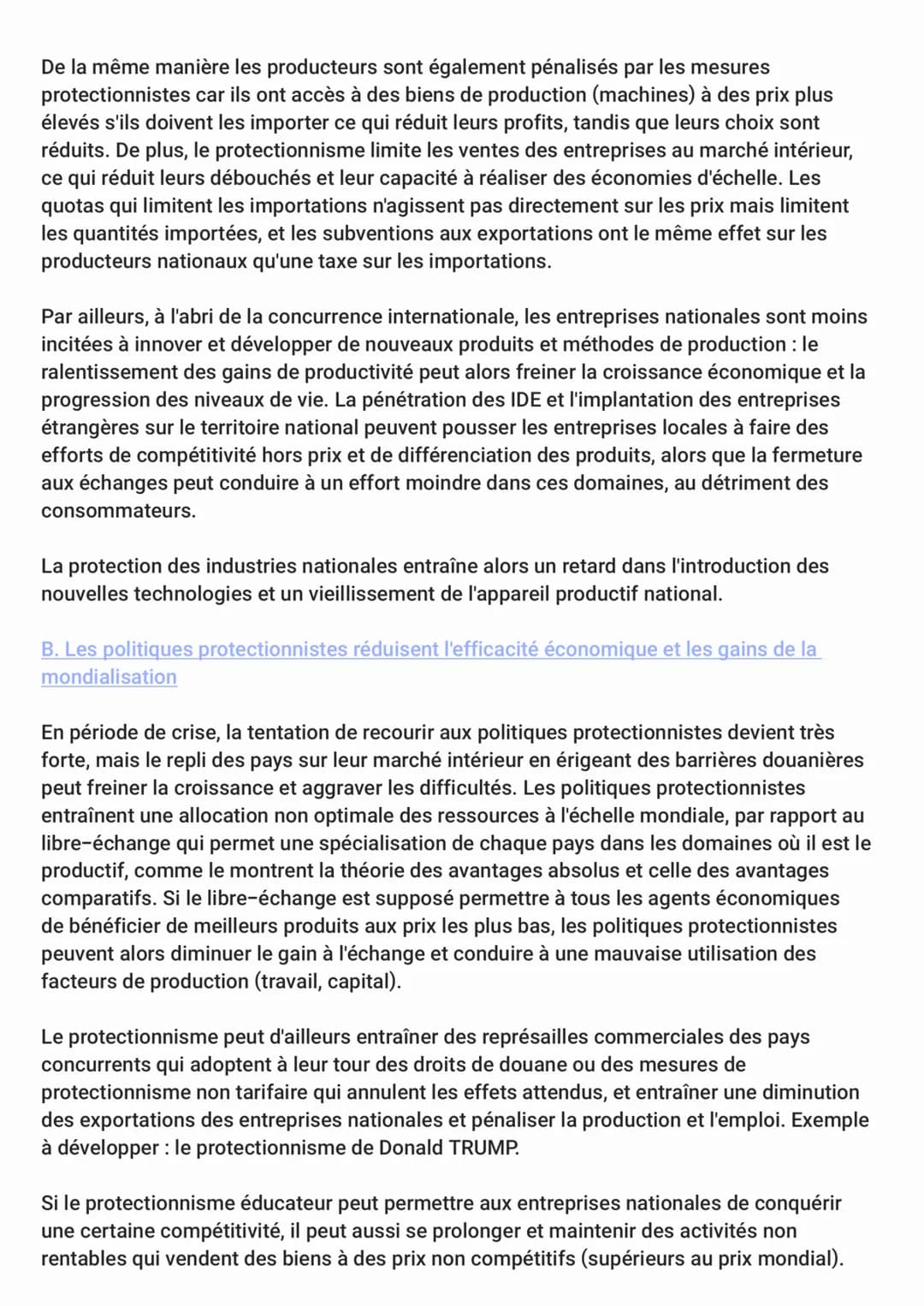 Sujet : Quels sont les effets des politiques protectionnistes dans le cadre
des échanges internationaux de marchandises ?
I. Les politiques 