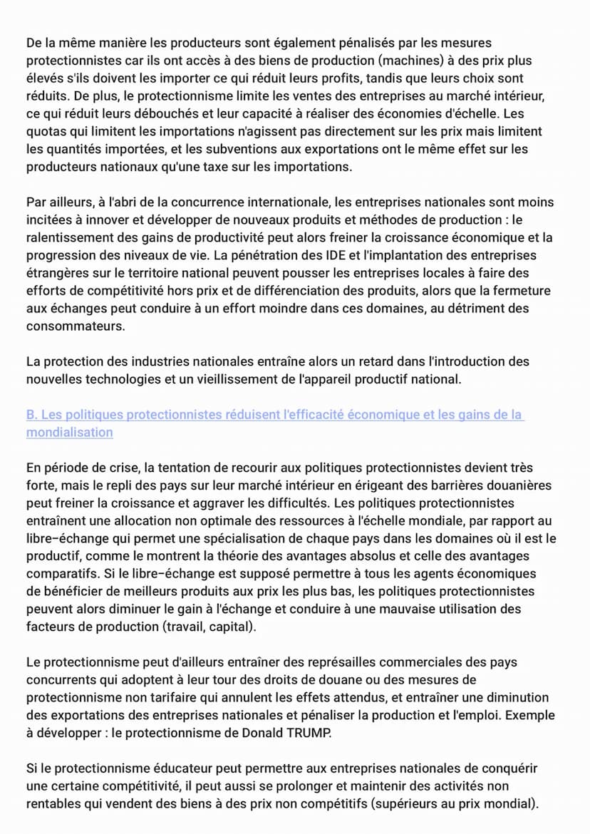 Sujet : Quels sont les effets des politiques protectionnistes dans le cadre
des échanges internationaux de marchandises ?
I. Les politiques 
