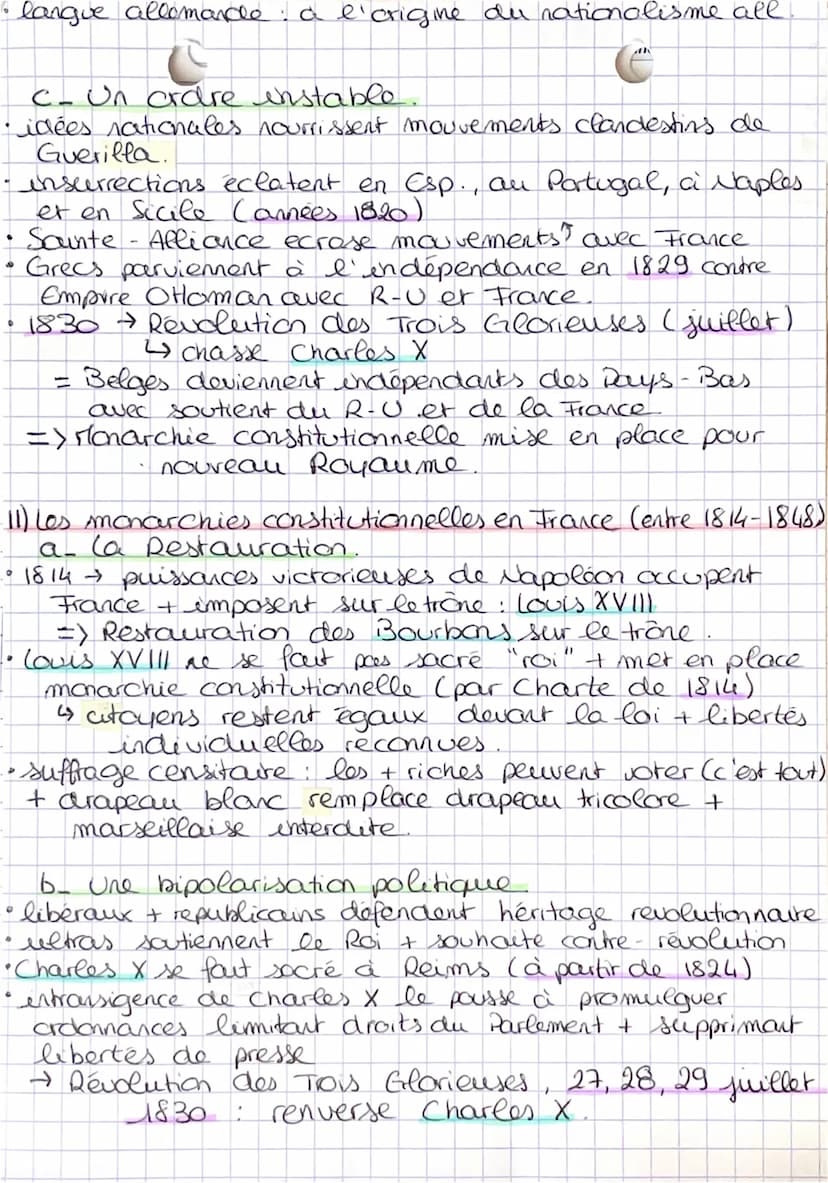 Histoire - Chapitre 2.
('Europe & entre Restauration et Révol
(1814
1848)
-
lution
-Révo" fr't empire Napoléonien at transformé société fr
→