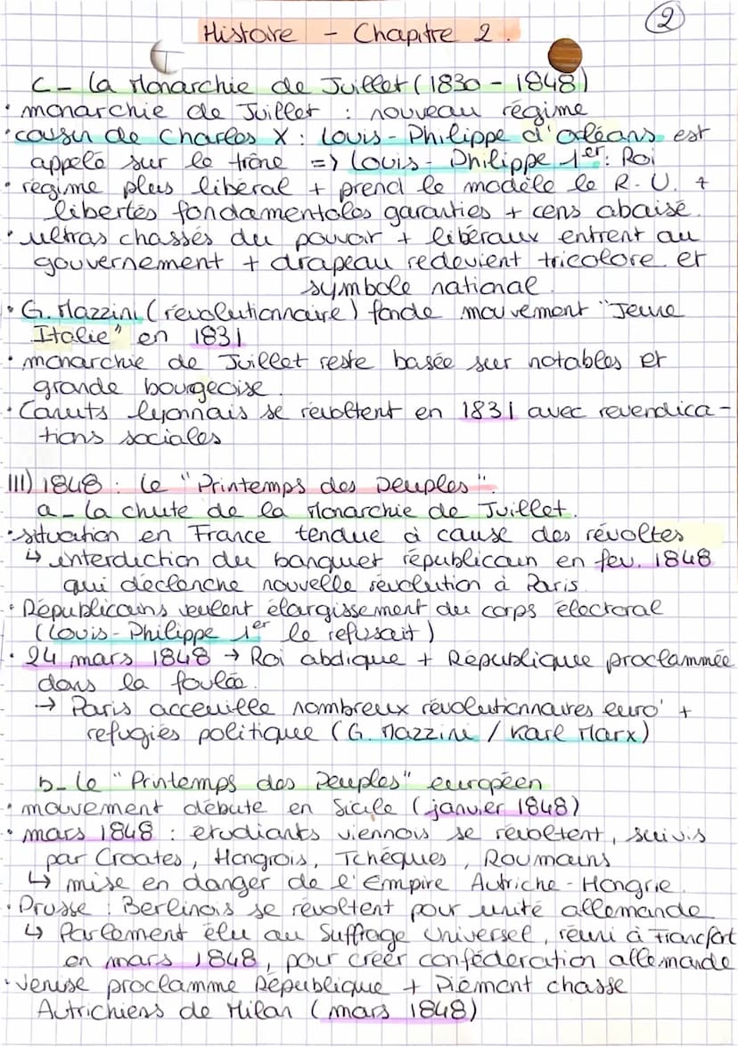 Histoire - Chapitre 2.
('Europe & entre Restauration et Révol
(1814
1848)
-
lution
-Révo" fr't empire Napoléonien at transformé société fr
→