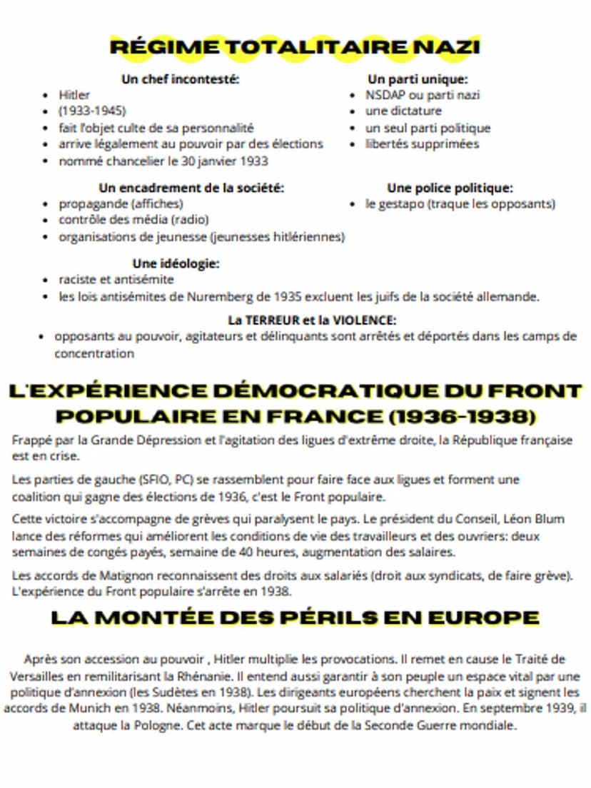 HI histoire RE
DEMOCRATIES FRAGILISEES ET EXPERIENCES TOTALITAIRES DANS L'EUROPE DE
L'ENTRE-DEUX GUERRE (1919-1939)
Régime totalitaire: régi