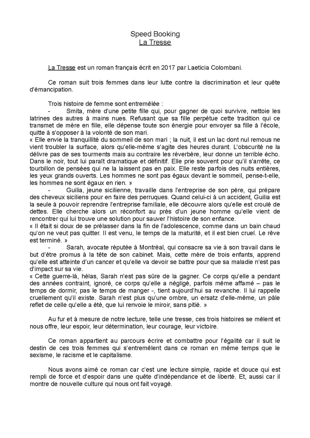 La Tresse - Résumé Simple et Court pour les Enfants