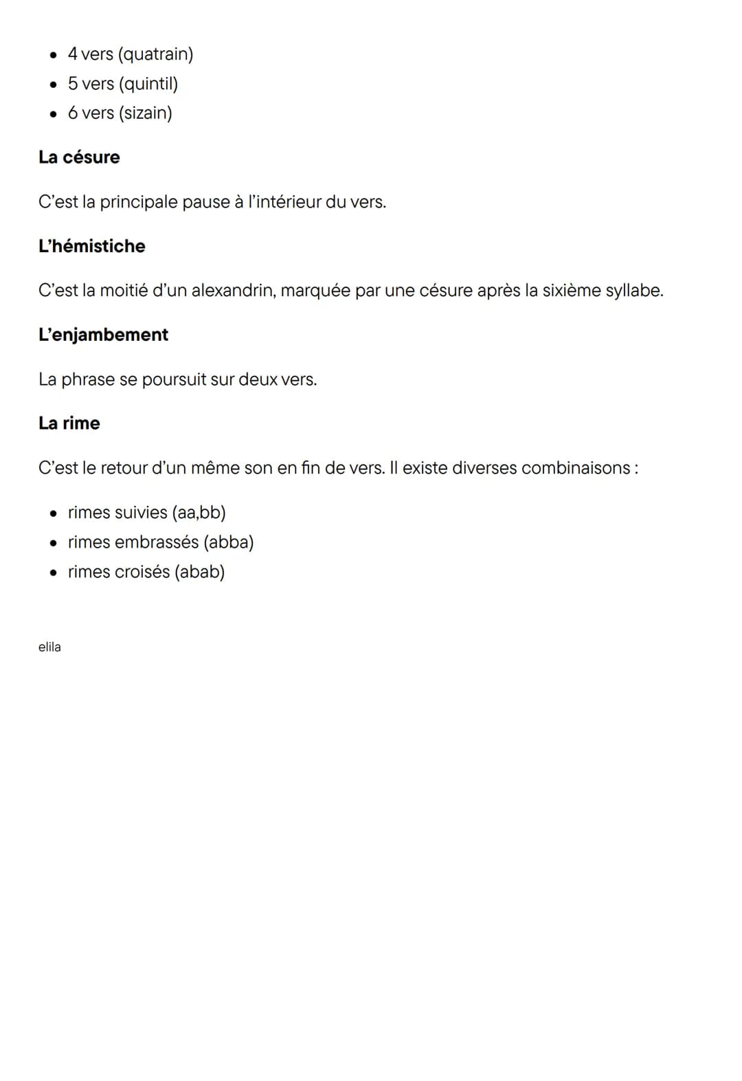 Un vers
la versification
Un vers est un élément du poème caractérisé par un certain nombre de syllabes.
Le compte des syllabes
Touts les syl