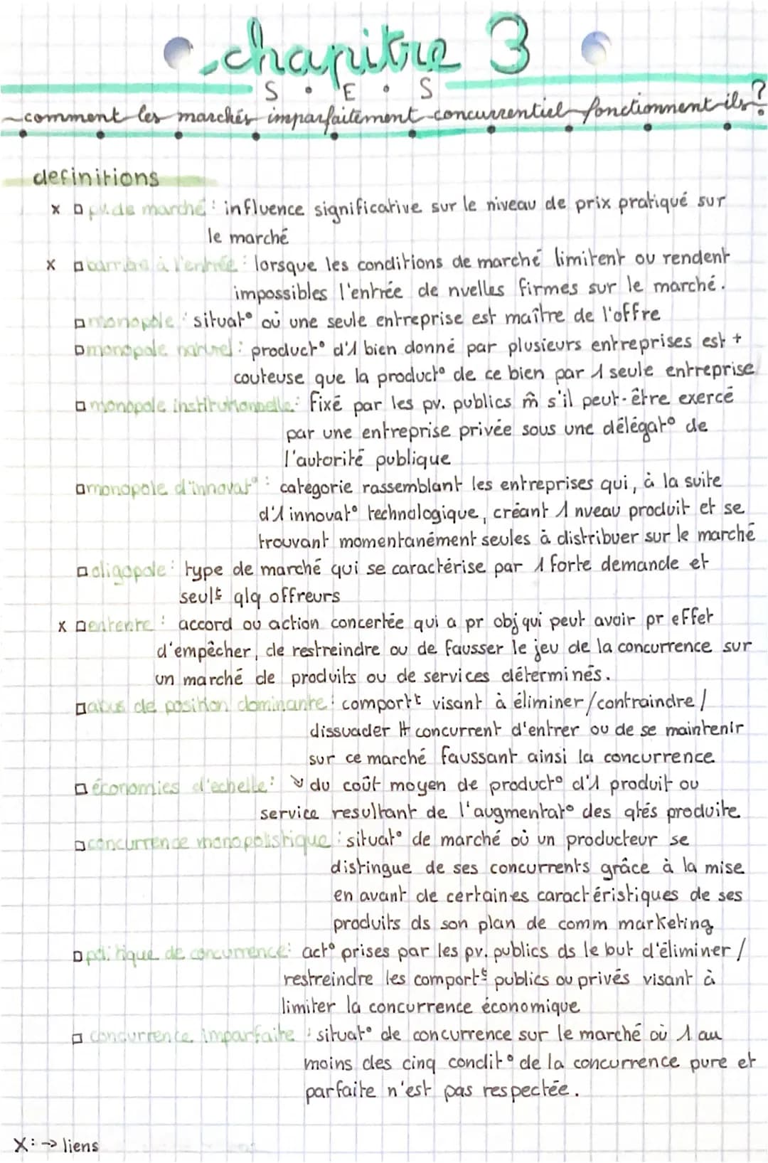 chapitre 3
~comment les marchés imparfaitement concurrentiel fonctionnent ils !
definitions
* api.de marche influence significative sur le n