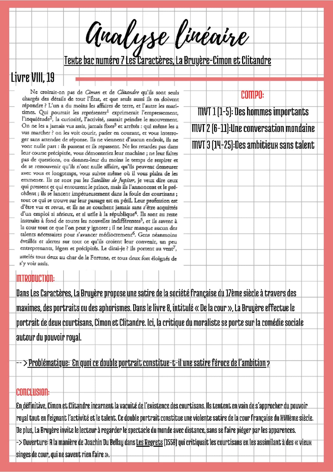 Analyse Linéaire de Cimon et Clitandre par La Bruyère: Les Caractères et la Comédie Sociale