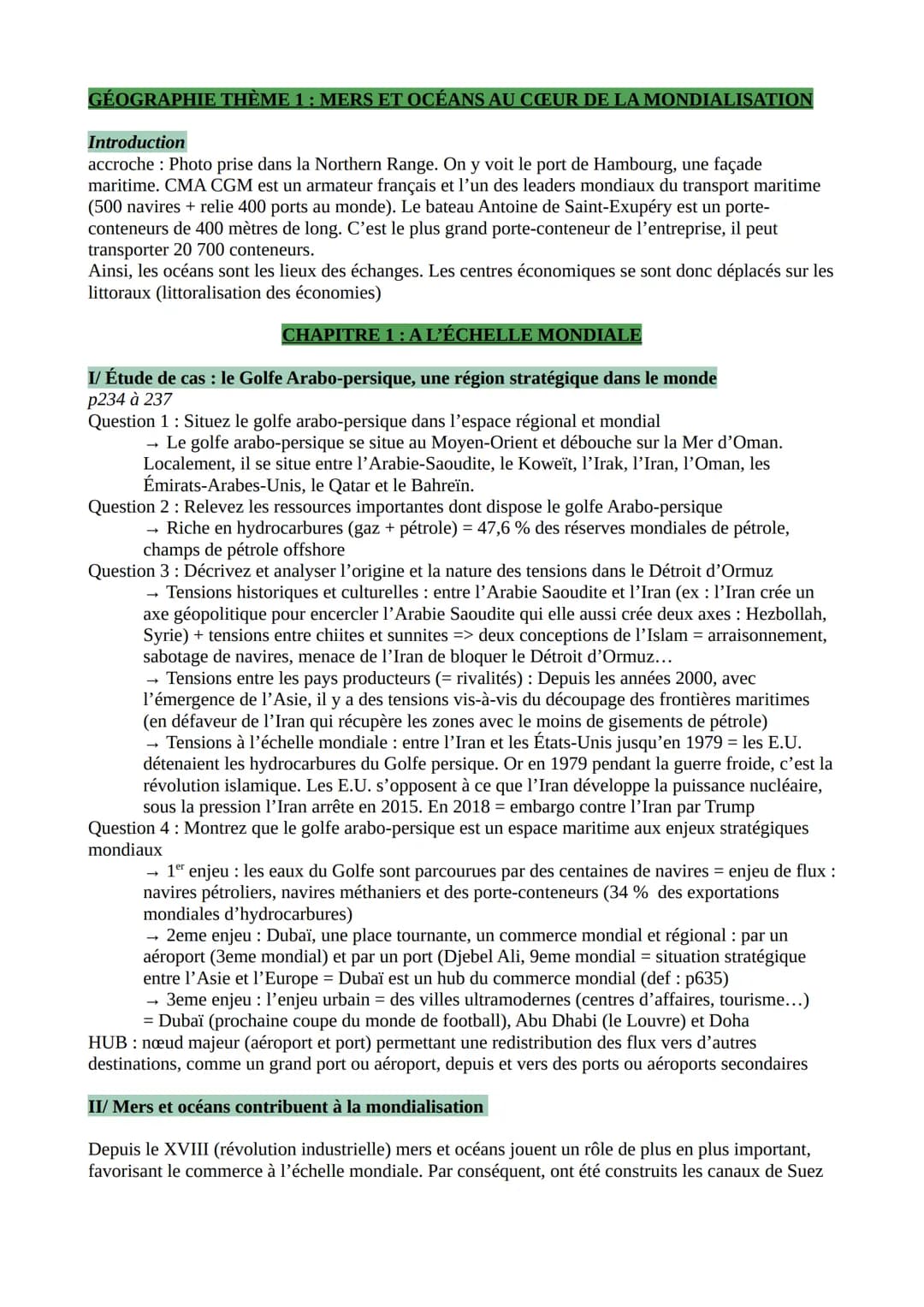 GÉOGRAPHIE THÈME 1 : MERS ET OCÉANS AU CŒUR DE LA MONDIALISATION
Introduction
accroche : Photo prise dans la Northern Range. On y voit le po