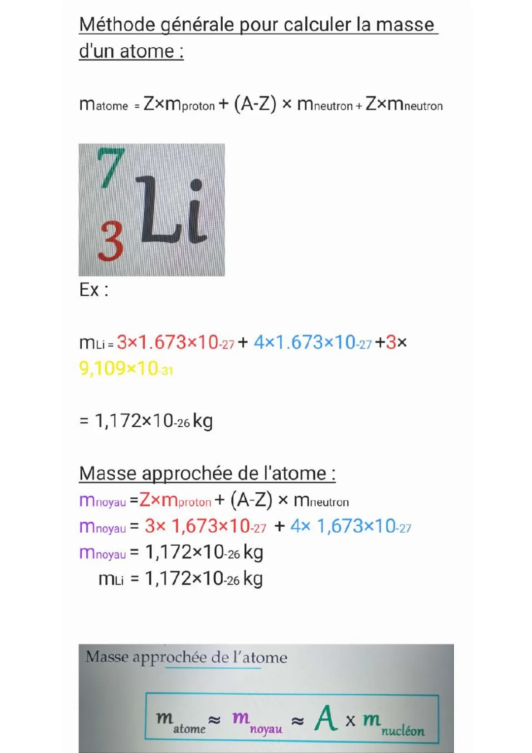 Masse d'un atome méthode de calcul